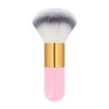 Pink portable foundation brush with fluffy white grey tipped bristles and gold metal ferrule - Big Chubby Pink Gold Tricolor Hair (With Net)