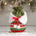 Christmas knitted drawstring gift bag with green bow and fur trim, size 18x15cm - Green Bow Ring