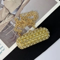Golden rhinestone mini lipstick bag with metallic embossed patterns and chain strap - Pattern Style / Gold