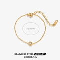 18K gold plated stainless steel thin chain bracelet with clear zircon and lobster clasp - Gold Thin Chain Single Zircon(ZN364)