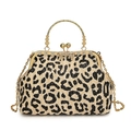 Bunte gewebte Abendhandtasche mit Leopardenmuster und goldenem Ringgriff - Schwarz