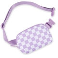 Waterproof lavender and white checkerboard waist bag with adjustable strap for sports - Light Purple Plaid