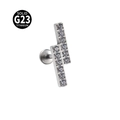 Solid G23 titanium labret stud with stair-shaped sparkling zircon stones for piercing - Lightning Bolt / Steel