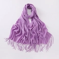 Soft purple solid scarf with fringe detail, wool blend warm pashmina for women - Light Purple