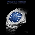 Men's olive green dial quartz watch with octagon steel case and integrated strap - Blue