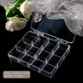 Transparente 12-Raster Nagelschmuck Aufbewahrungsbox mit Klappdeckel, Größe 11,2x8,5x1,5cm - 12 Fächer Aufbewahrungsbox