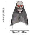 50cm Halloween Hängegeist mit leuchtend roten Augen und grauem zerfetztem Gazestoff - H-20 Leuchtender Großer Kopf Geist (Grau)