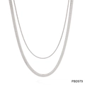 Zweilagige silberne Edelstahlhalskette mit flacher Schlangenkette und feinem Kettenglied - Silberne Doppellagige Halskette (PBD979)