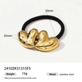 Ciondolo cuore in acciaio dorato 18k con zirconi su elastico per capelli nero - Cuore In Zirconia - Oro