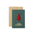Green Christmas card with a 3D red felt tree, golden text and brown kraft envelope - Green-Xmas Tree