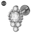 G23 titanium labret stud with cluster of sparkling clear zircon stones and metal beads - G23 Titanium 1.2*6mm