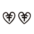 Minimalist black heart and cross stainless steel studs in a gothic镂空 style - Heart Cross / Black