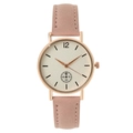Women's minimalist quartz watch with pink suede strap and rose gold round dial - Pink