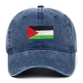 Casquette de baseball en coton bleu délavé avec broderie du drapeau palestinien - Réglable / Bleu Marine