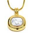 Close-up of retro 18k gold-plated snake chain necklace with oval white stone pendant - Gold White Turquoise