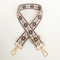 Detail of 3.8cm jacquard canvas bag strap with geometric pattern and gold hardware hooks - Beige Light Coffee Gold Hook