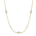Elegant gold necklace featuring three polished white pearls on a fine ripple chain - Gold Wave Three Pearl(GPN35-14k)