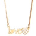 Golden heart necklace with 'love' lettering and sparkling rhinestones on white background - Love Heart Pendant (Z-594)