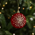 Red velvet Christmas ball ornament with 8cm diameter and gold sequin star pattern - Radial Stripe Christmas Ball