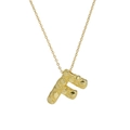 Golden textured bubble letter F pendant necklace in brass for women's jewelry - Necklace F