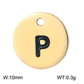 Polished golden titanium steel round charm featuring black letter P enamel inlay 10mm - Letter P Gold (KLJ1393-Z)