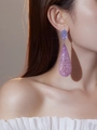 Elegant long drop earrings in pink purple with sparkling rhinestones and copper base - Purple Pink Gradient