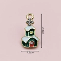 Christmas enamel snow house charm in white and green alloy with sparkling rhinestones - 2861 Green Rhinestone Snow House