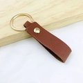 Minimalist brown PU leather keychain with gold metal ring and rivet detail for accessories - No.4 Dark Brown