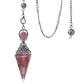 Pink quartz hexagonal pendulum necklace with silver metal filigree and matching chain - Strawberry Quartz (Antique Silver)