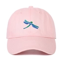 Berretto da baseball in cotone rosa con libellula ricamata e visiera curva - Rosa