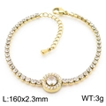 Gold tennis bracelet with square links and circular white gemstone centerpiece pendant - Round White Zirconia Style (KB185507-HM)
