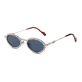 Oval rhinestone encrusted silver sunglasses with dark lenses and tortoiseshell tips - Silver Frame Black Grey Tortoise Legs
