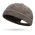 Dark coffee washed cotton skullcap with adjustable metal buckle and vintage brimless style - Coffee
