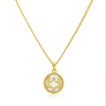 Close-up of golden Gemini zodiac necklace with shell inlay and cable chain details - Gemini Necklace