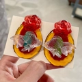 2504095 Flower And Goldfish Exaggerated Earrings (s925 Silver Needle)