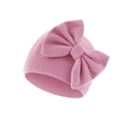 Pink newborn baby knit hat featuring a large soft bow decoration on white background - Dark Pink (Bow Turban Hat)