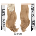 Golden brown wavy ponytail hair extension with houndstooth ribbon and lace net, shade 26/27/613 - 26/27/613 (Honey Blonde Mix)