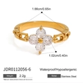Gold stainless steel watch band ring featuring a clear clover gemstone centerpiece - US 6 / Gold Clover(JDR0112056)