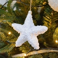 Addobbo natalizio a stella bianca con paillettes, perle e elegante gancio cordino - Stella di paillettes bianco neve 10CM