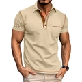 Détail d'un polo homme beige clair avec col classique et poche sur la poitrine - S / Kaki