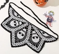 Handmade crochet skull bandana in black and white knit for Halloween hair accessory - Halloween Skull Black White