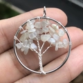 Handmade Tree of Life pendant featuring silver wire and clear white natural stones - Moonstone