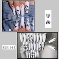 Uñas postizas largas tipo ataúd con diseño de mariposas, estrellas y pedrería - Estilo de Diamantes de Imitación de Mariposa (BKS1066) / Tipo Pegamento de Gelatina