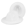 Flat brim white wool felt fedora hat featuring a stylish metallic buckle leather band - Thickened Hardened White