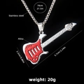 Punk style electric guitar pendant necklace with red enamel finish on a long steel chain - Guitar No.7 + 70cm Steel Chain