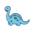 Light blue dinosaur enamel pin with HERBIVORE text on a minimalist cartoon fossil badge - Light Blue Brachiosaurus-HERBIVORE