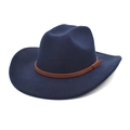 Dettaglio cappello fedora in feltro blu scuro con cinturino in pelle marrone e fibbia - M (56-58cm) / Blu navy