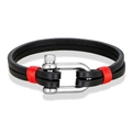 Bracciale da uomo in pelle nera a doppio strato con chiusura a grillo in acciaio inox - Nero Rosso