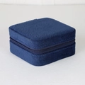 Square dark blue velvet jewelry box with metal zipper closure for rings and studs - Dark Blue Crinkle Texture / 10*10*5cm