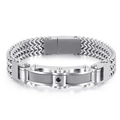 Pulsera de hombre en acero inoxidable plateado con piedra negra y diseño moderno - 19cm / Color Acero